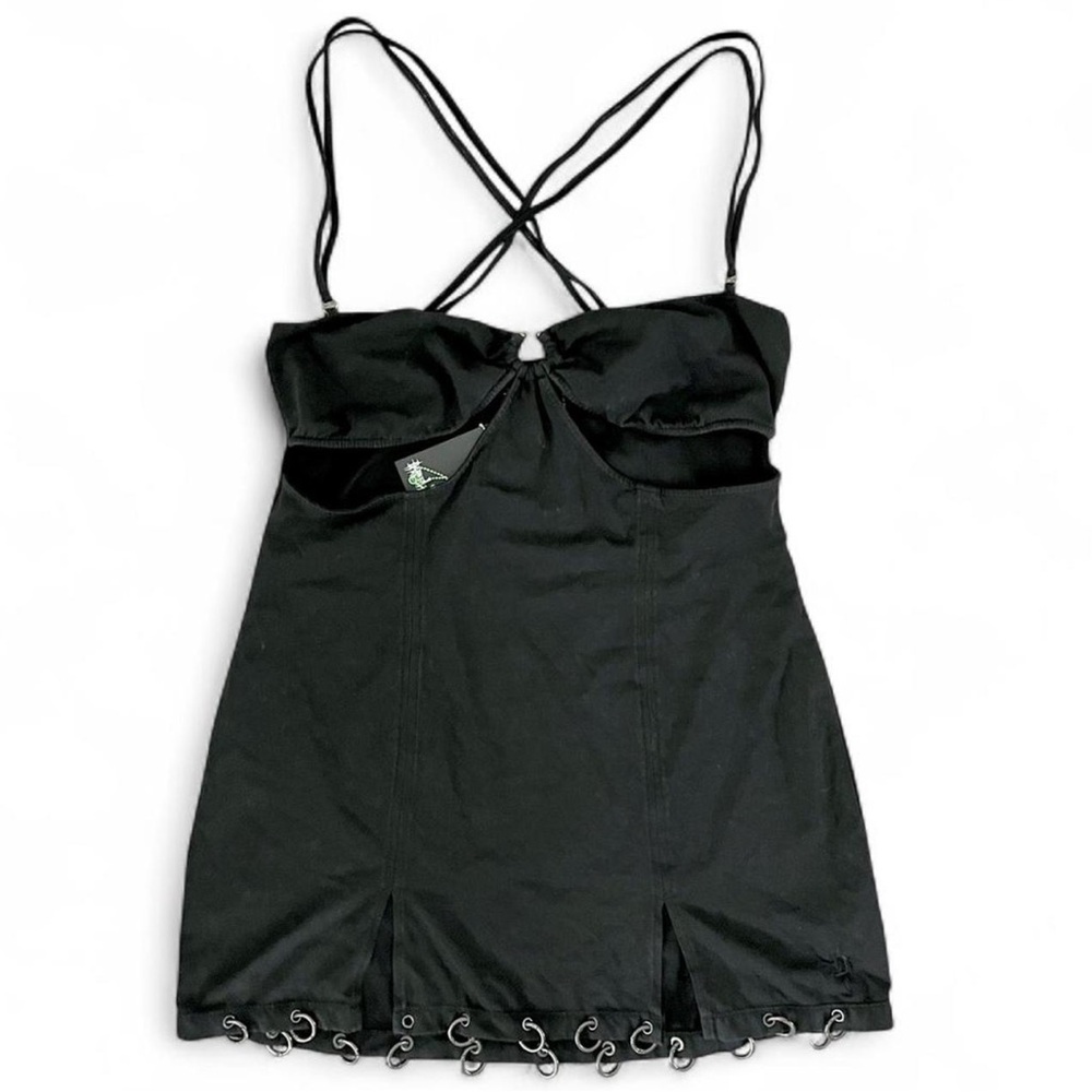 NWT Darker Wavs XXL black mini dress w/ side cutouts and metal o-ring detailing